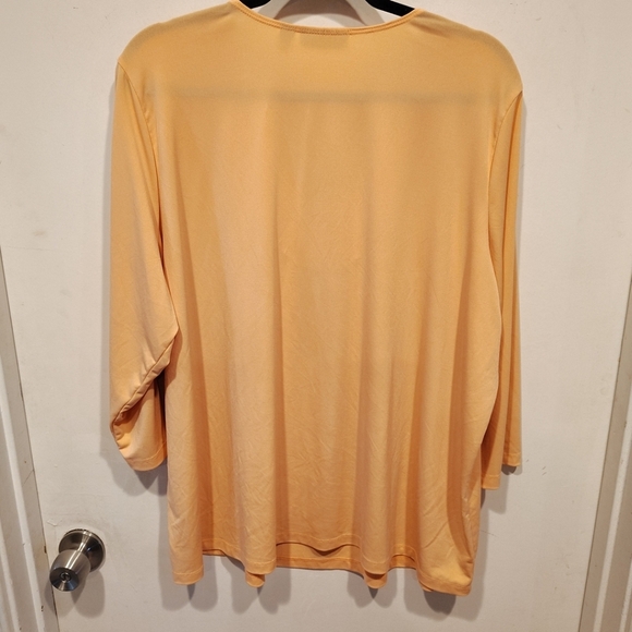 Susan Graver Embellished Peach Scoop Neck Liquid Knit Top Sz 2X Fairy Casual - Picture 6 of 6